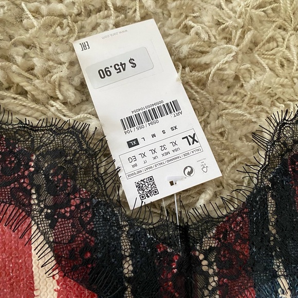 NWT! Zara Basic Sequin & Lace Striped Camisole women’s XL, stretch material. - Picture 14 of 15
